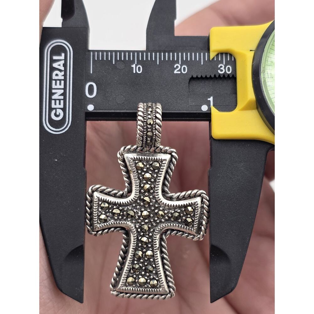 STERLING SILVER 925 Jesus cross pendant marcasite STONES - Picture 12 of 13